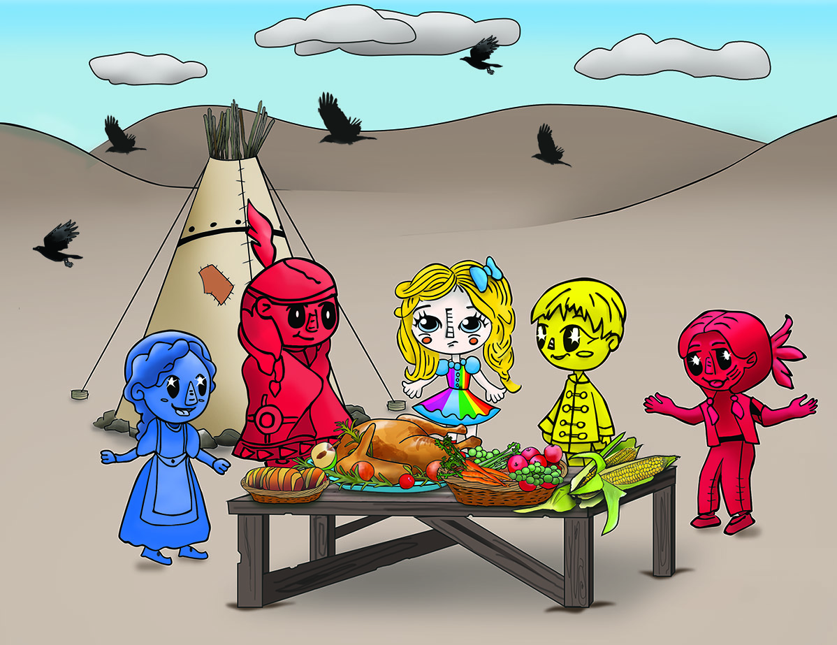 Colored Illustration for Thanksgiving part of a children's story book